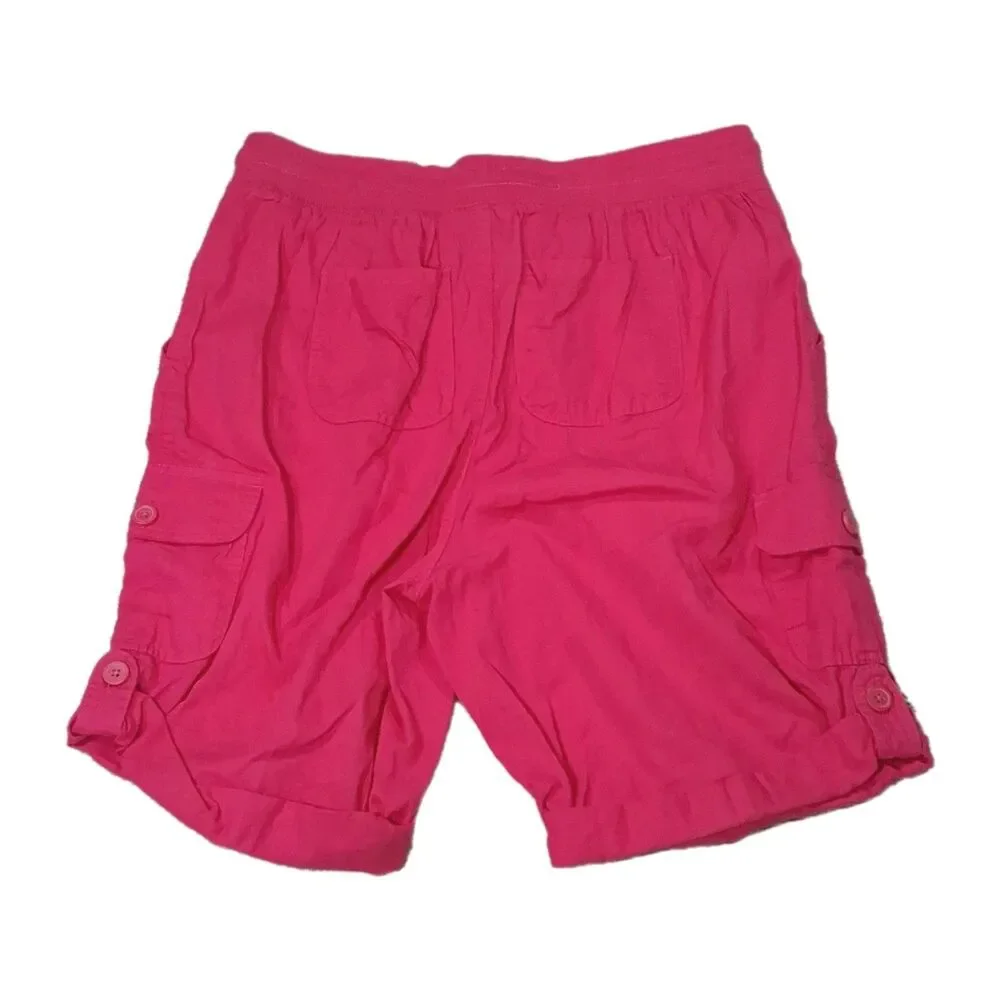 WOMAN WITHIN SHORTS 14W PINK CARGO DRAWSTRING ELASTIC WAIST CASUAL COTTON... - Picture 2 of 12